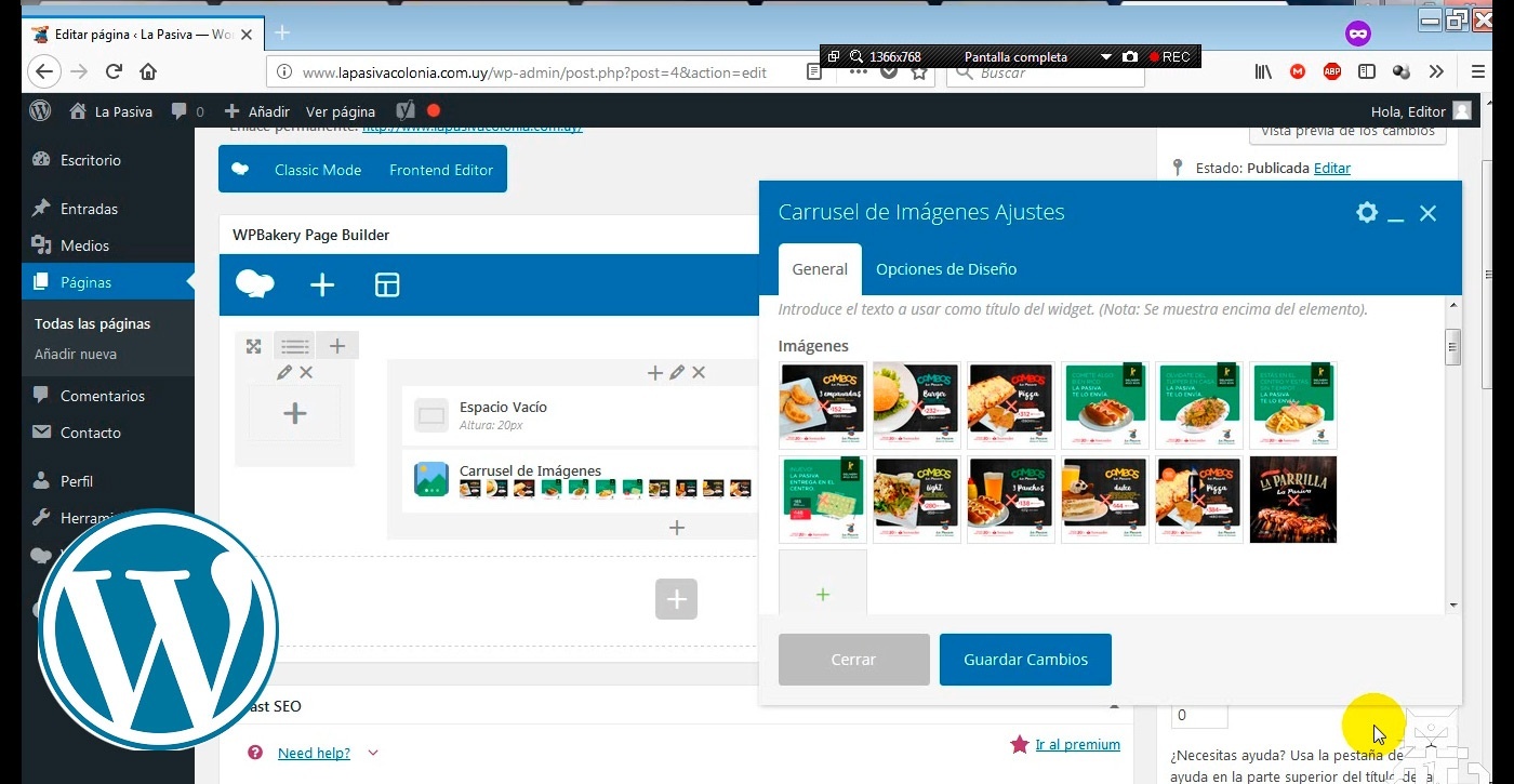 Como editar un carrousel de imagenes de WPBakery VC