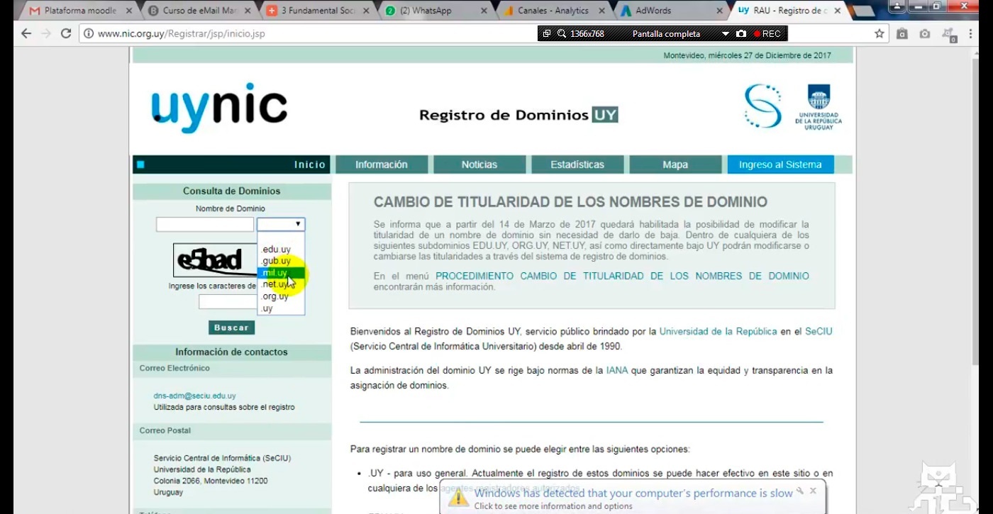 Como registrar un dominio org net edu uy